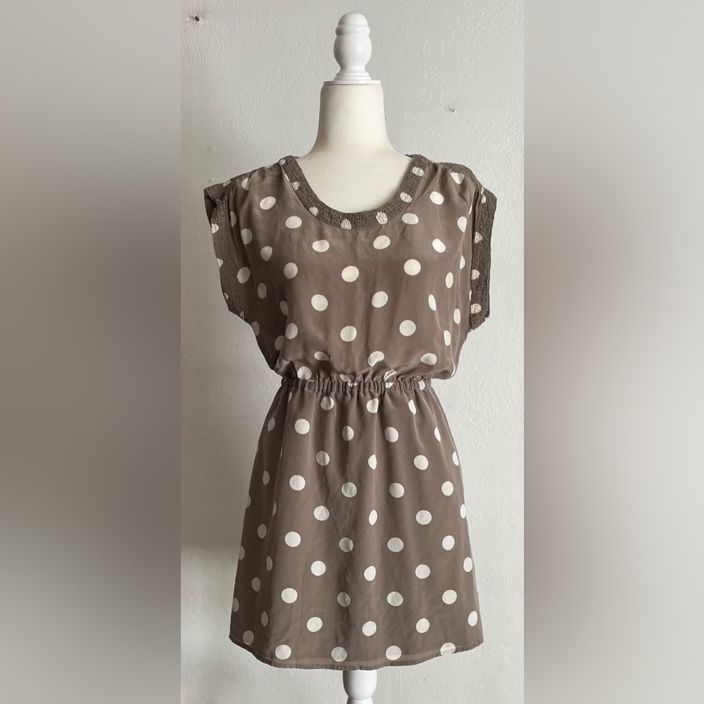 BROADWAY & BROOM Silk Polka Dot Cinched Waist Mini Dress